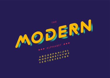Biçimlendirilmiş modern alfabe, yazı tipi, vektör illüstrasyonu       