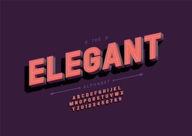 Biçimlendirilmiş zarif alfabe, yazı tipi, vektör illüstrasyonu       