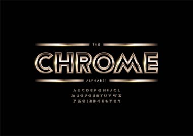 Biçimlendirilmiş krom alfabe, yazı tipi, vektör illüstrasyonu       