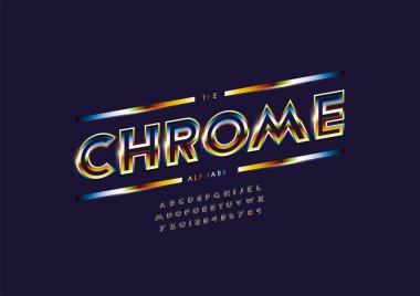 Biçimlendirilmiş krom alfabe, yazı tipi, vektör illüstrasyonu       