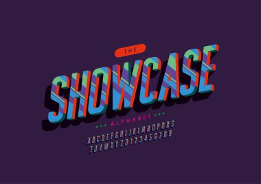 Biçimlendirilmiş gösteri alfabesi, yazı tipi, vektör illüstrasyonu       