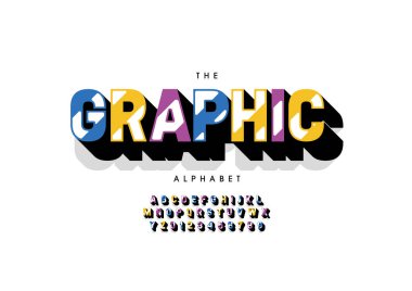 Biçimlendirilmiş grafik alfabesi, yazı tipi, vektör illüstrasyonu      