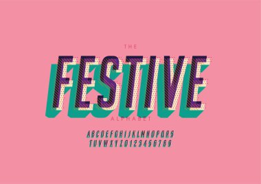 Biçimlendirilmiş festival alfabesi, yazı tipi, vektör illüstrasyonu      