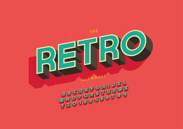 Stylized  retro    alphabet, font,  vector illustration          