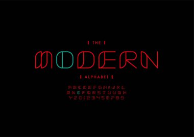 Biçimlendirilmiş modern alfabe, yazı tipi, vektör illüstrasyonu      