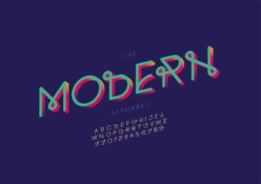 Biçimlendirilmiş modern alfabe, yazı tipi, vektör illüstrasyonu     
