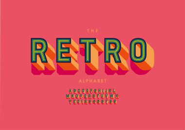 Biçimlendirilmiş retro alfabe, yazı tipi, vektör illüstrasyonu     