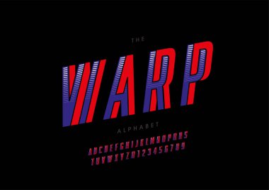 Biçimlendirilmiş warp alfabesi, yazı tipi, vektör illüstrasyonu     