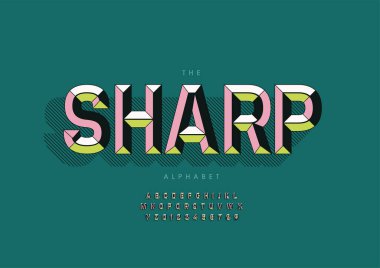 Şekillendirilmiş keskin alfabe, yazı tipi, vektör illüstrasyonu     