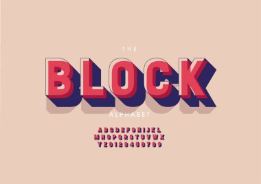 Biçimlendirilmiş blok alfabesi, yazı tipi, vektör illüstrasyonu     