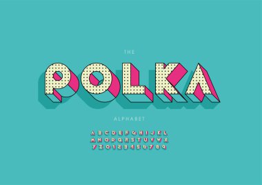 Biçimlendirilmiş polka alfabesi, yazı tipi, vektör illüstrasyonu     