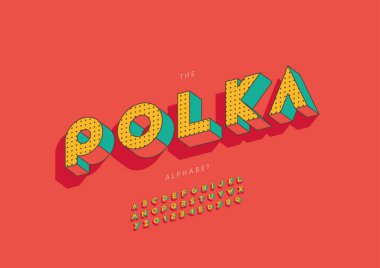 Biçimlendirilmiş polka alfabesi, yazı tipi, vektör illüstrasyonu     