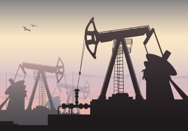 Working Oil Pumps and Drilling Rig, Oil Pump, Petroleum Industry clipart