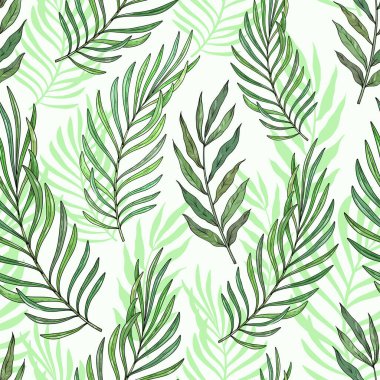 Tropik palmiye yaprakları çiçeksiz orman deseni