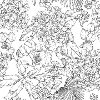 Kusursuz desen. Vektör ortanca tasarımı. Siyah ve beyaz