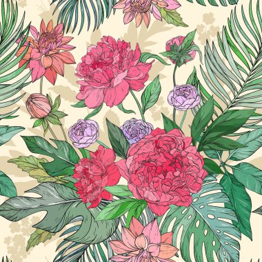 Pürüzsüz, parlak ve renkli desenli mavi çiçekler. Şakayıklar, güller, kasımpatılar