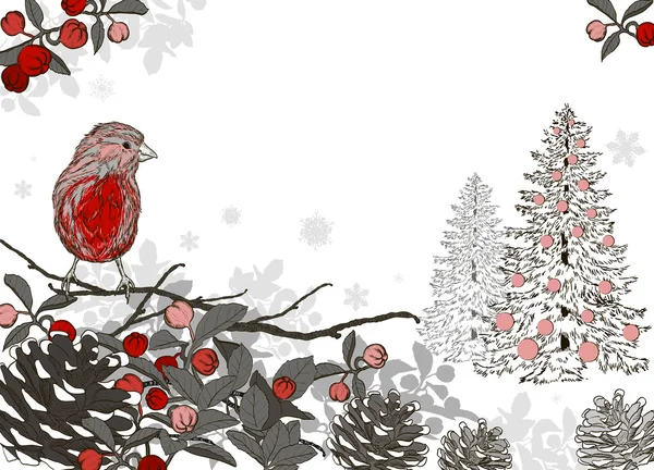 Weihnachten handgezeichneten Hintergrund für Weihnachten Design mit Wintervogel — Stockvektor