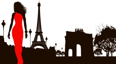 Paris'te kırmızı giysili bir kadına