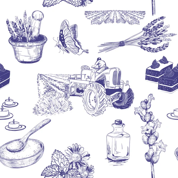 Patrón sin costura vectorial con flores de lavanda conjunto — Archivo Imágenes Vectoriales