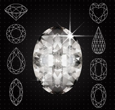 değişik şekilli elmas ve gerçekçi değerli taş