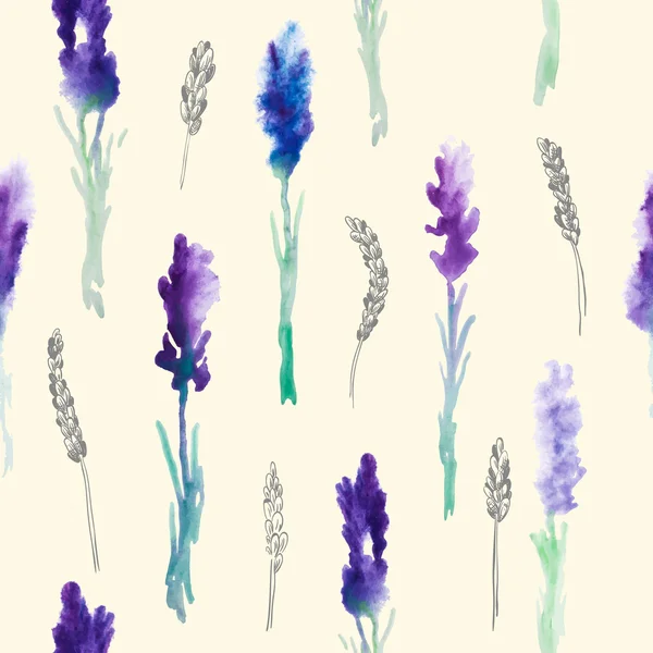 Modèle sans couture avec des fleurs de lavande aquarelle — Image vectorielle