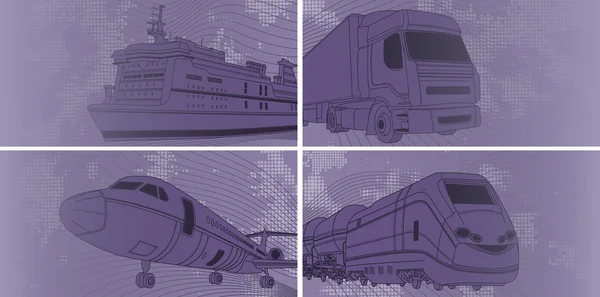 Fond de transport avec avion, train, camion, paquebot — Image vectorielle