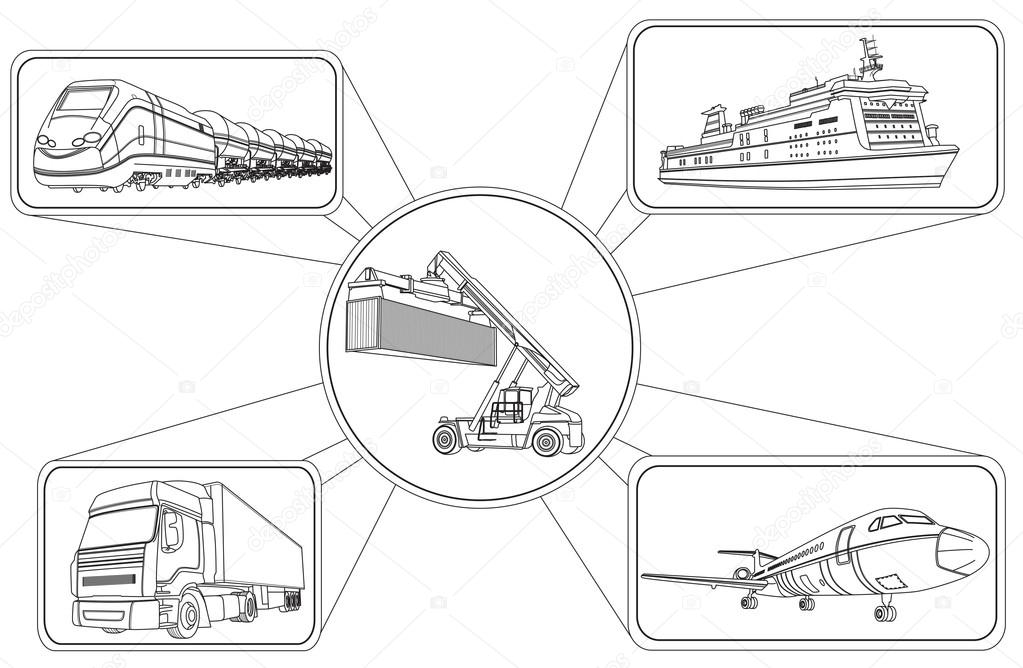 Transport concept, loading of containers and transportation