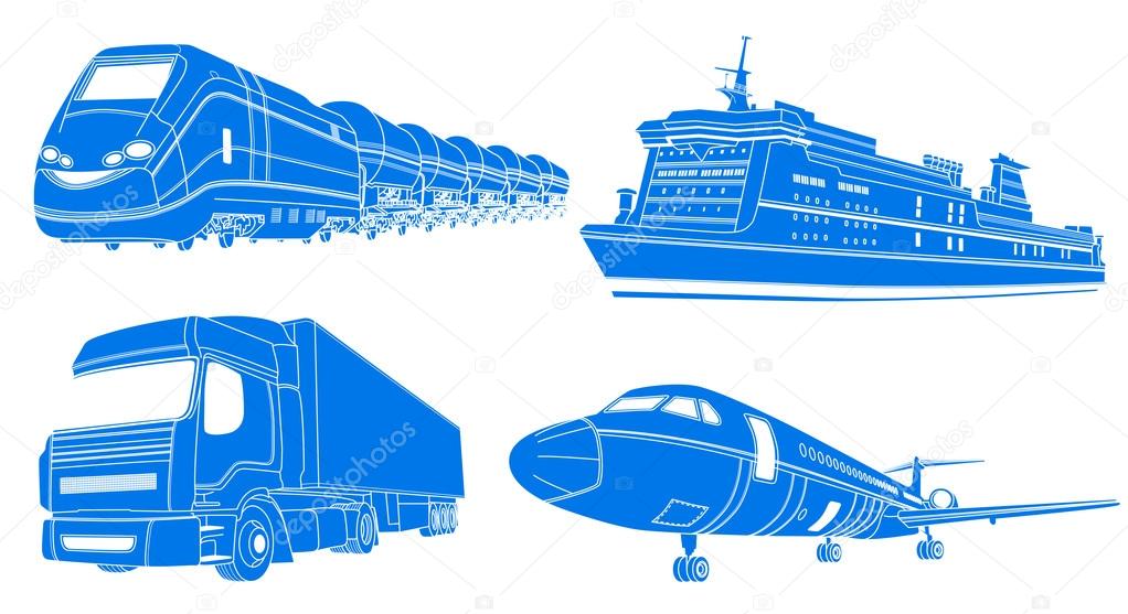 Transport: airplane, train, truck, liner