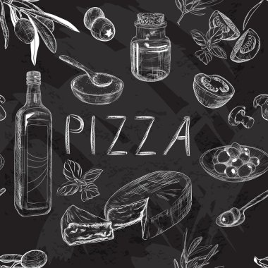 siyah ve beyaz seamless modeli ile Pizza menü