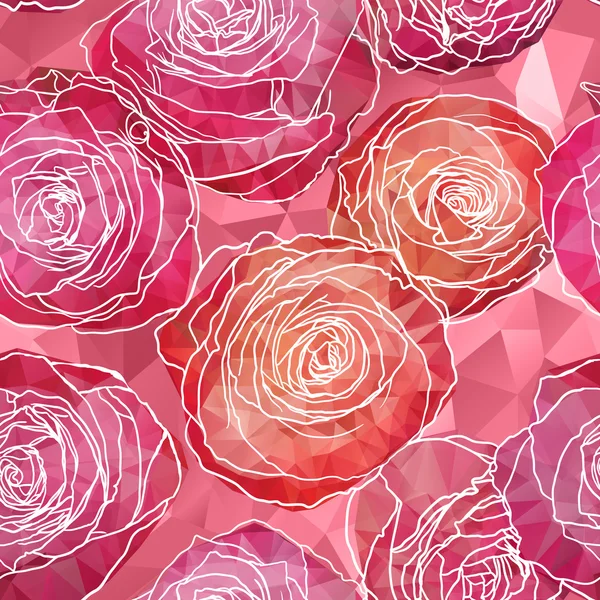 Fondo sin costuras con flores de rosa en flor en triángulos estilo — Vector de stock