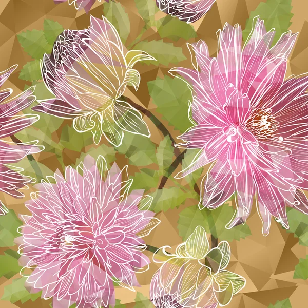 Fondo sin costuras con flores de aster florecientes en triángulos st — Vector de stock