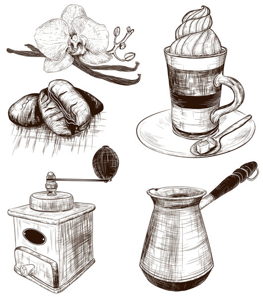 Hand-drawn Collection of cafe items