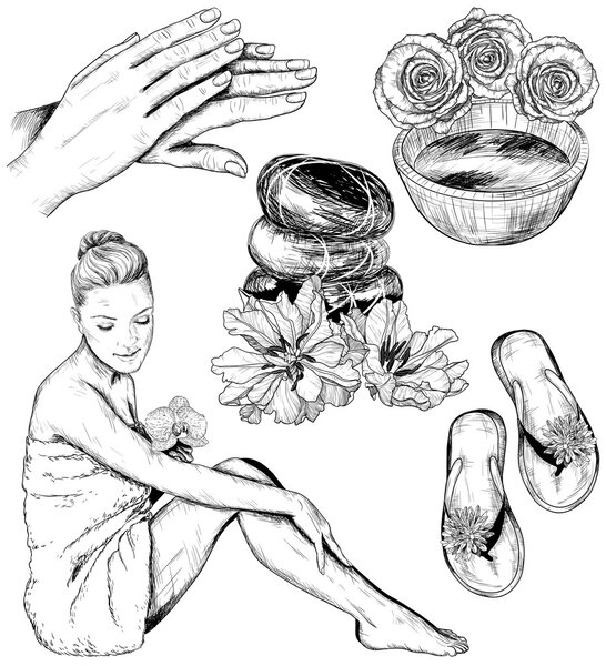 Set of Beauty and healthcare  spa illustrations
