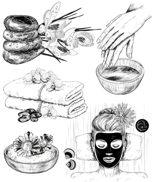 Hand getrokken set spa Beauty illustraties — Stockvector