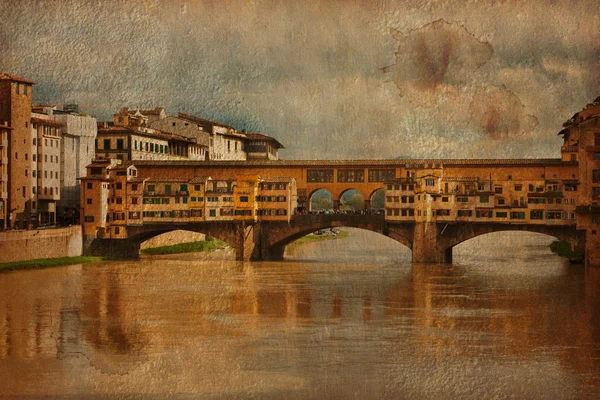Flornce, Fiume Arno e Ponte Vecchio, Immagine d'epoca — Foto Stock