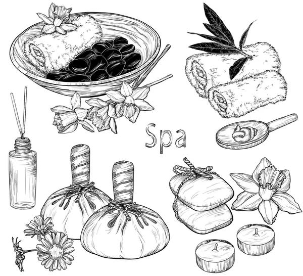 Reihe von Spa-Illustrationen, Schönheits- und Gesundheitsskizzen — Stockvektor