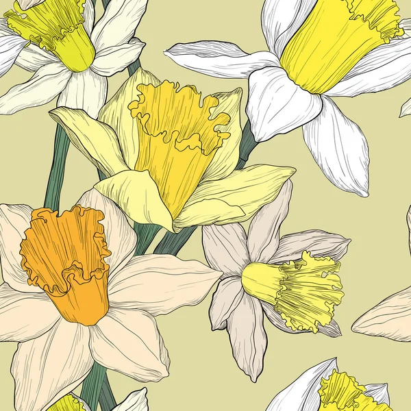 Jonquil daffodil narcissus seamless pattern — Stock Vector