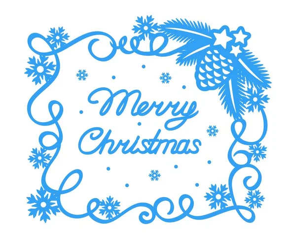 Cartão Natal Moldura Quadrada Azul Texto Feliz Natal Fundo Branco — Vetor de Stock