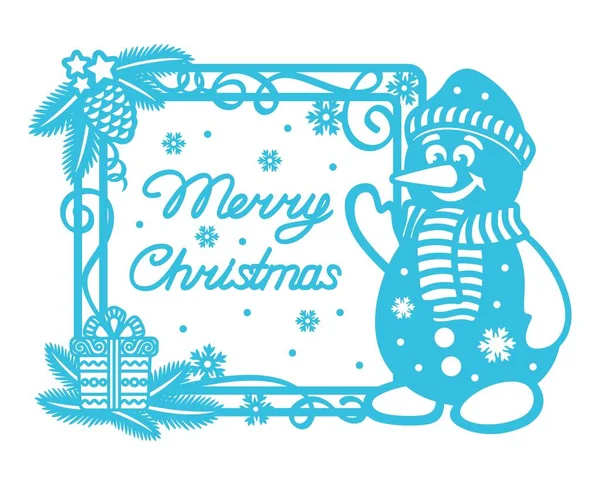 Cartão Azul Simples Com Boneco Neve Engraçado Texto Feliz Natal — Vetor de Stock