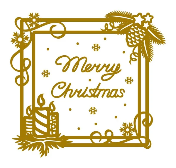Cartão Quadrado Festivo Com Texto Feliz Natal Armação Dourada Uma — Vetor de Stock