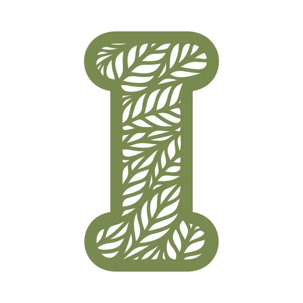 有叶型图案的信 白色背景上的绿色物体 植物主题 开放的植物标志 生态产品图标 夏季或春季字母 矢量说明 — 图库矢量图片