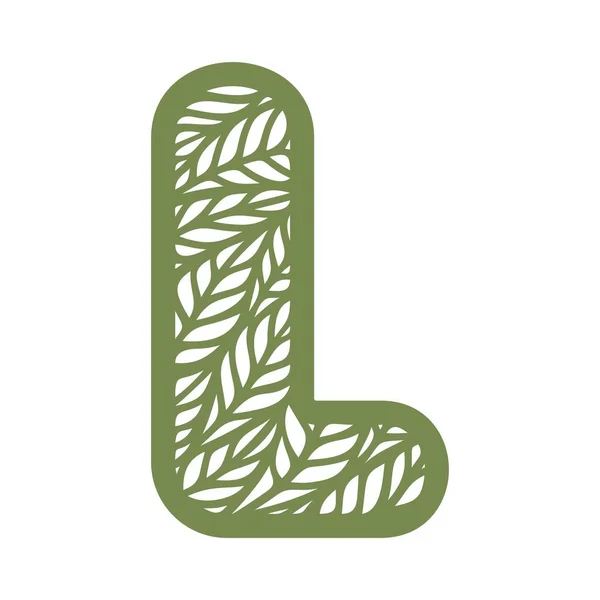 Buchstabe Mit Einem Muster Aus Blättern Grünes Objekt Auf Weißem — Stockvektor