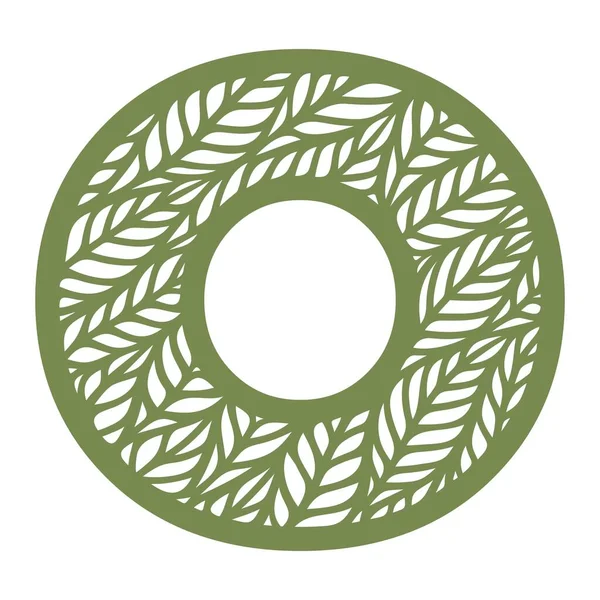 有叶子图案的字母O 白色背景上的绿色物体 植物主题 开放的植物标志 生态产品图标 夏季或春季字母 矢量说明 — 图库矢量图片