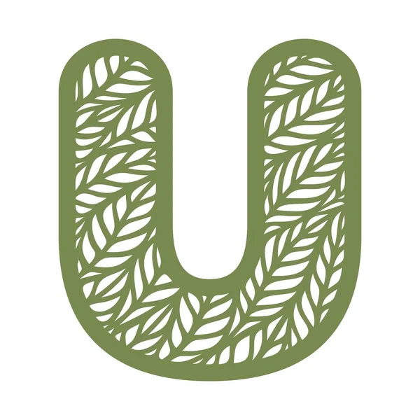 Buchstabe Mit Einem Muster Von Blättern Grünes Objekt Auf Weißem — Stockvektor