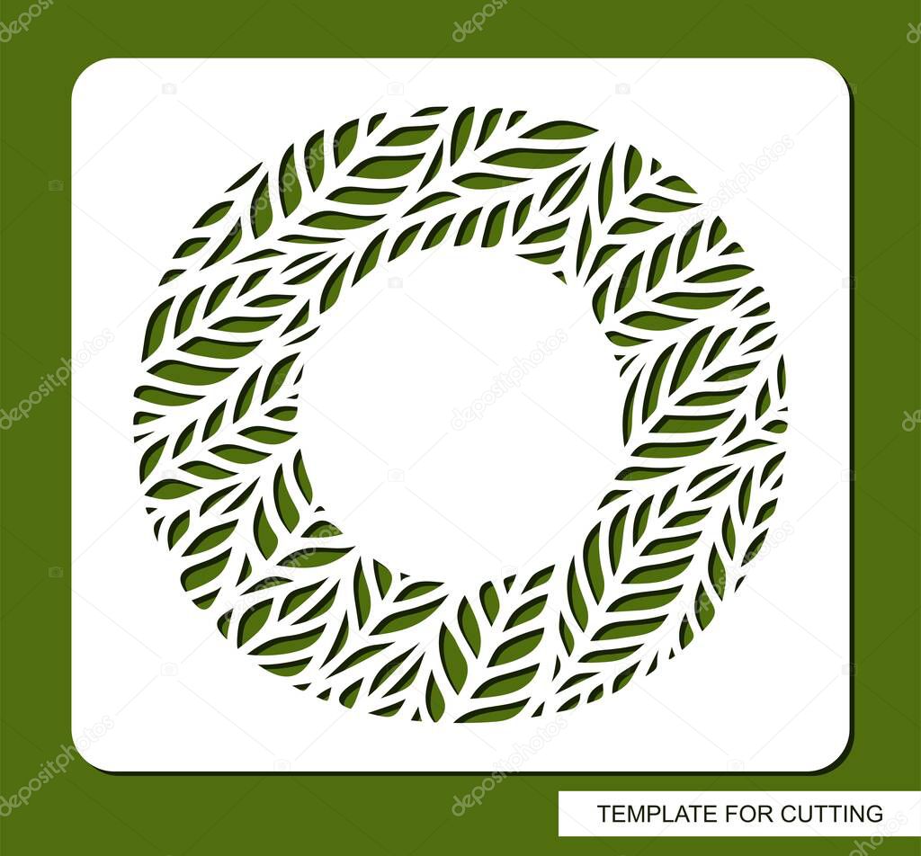Stencil with the letter O made from leaves. Eco sign, icon, logo for organic, natural products. Plants theme. Template for plotter laser cutting of paper, cardboard, plastic, cnc. Vector illustration.
