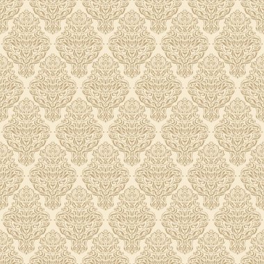 Kusursuz desenli, çiçekli süsler. Açık sarı arka planda altın dekoratif elementler. Klasik bir tarz. Kumaşlar, tekstil, duvar kağıtları, iç mekan ve ambalajlar için sonu gelmeyen yineleyici doku