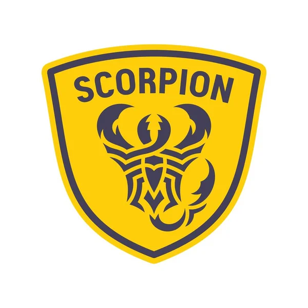 Scorpion Logo Mot Sur Bouclier Sur Fond Blanc Symbole Badge — Image vectorielle