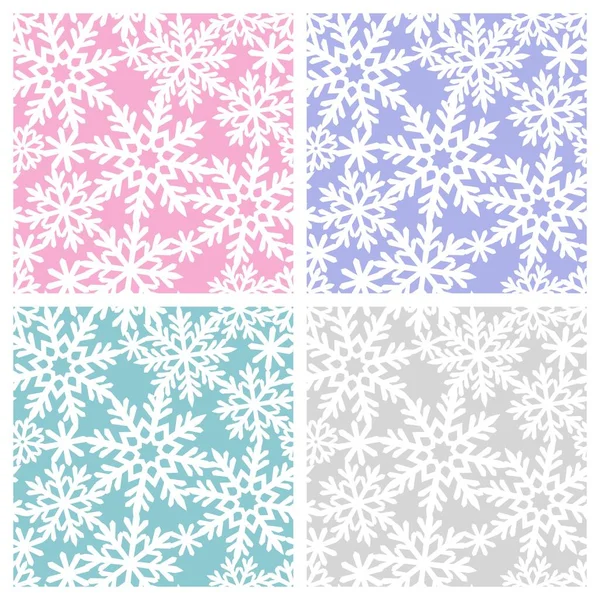 Set Seamless Patterns White Snowflakes Christmas Winter Snowfall Theme Pink — Archivo Imágenes Vectoriales