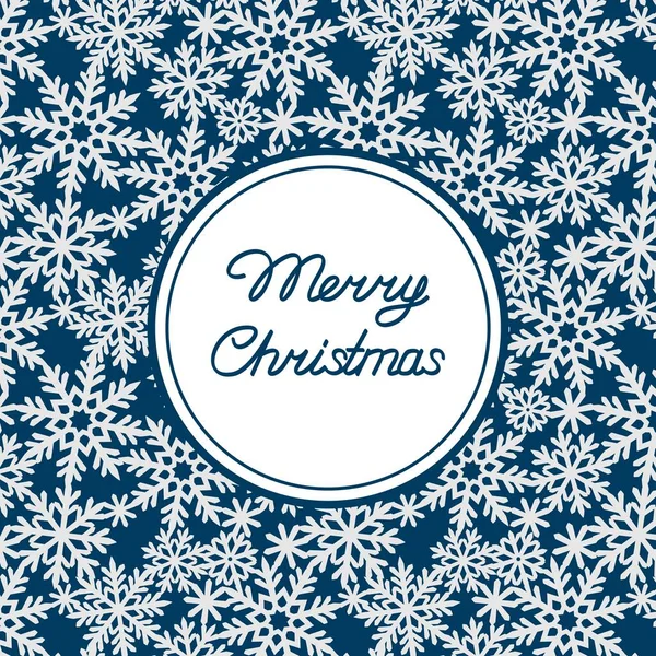 Cartão Quadrado Feliz Natal Fundo Azul Escuro Com Flocos Neve — Vetor de Stock