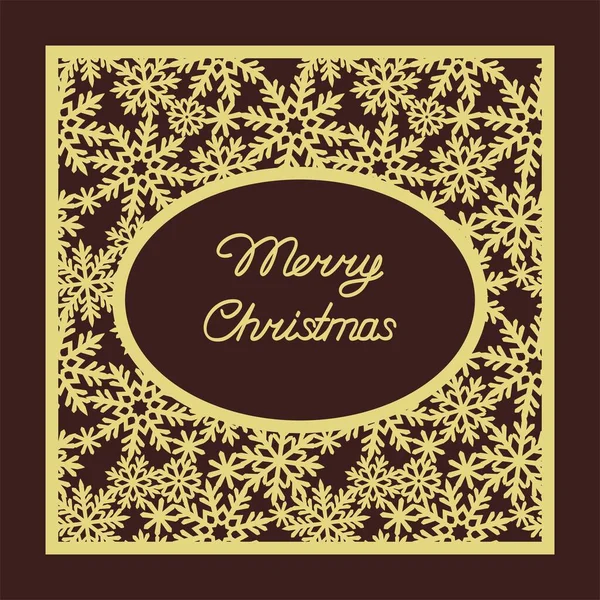 Square Greeting Card Merry Christmas Dark Wine Background Gold Panel — Stock Vector